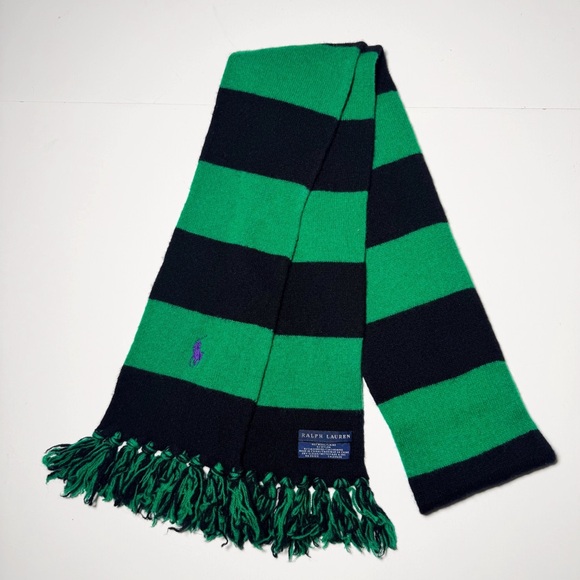 Ralph Lauren Green Black Stripe Scarf - Picture 2 of 5